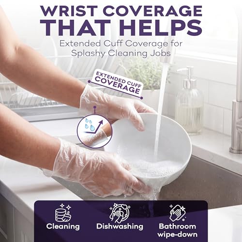 ProHeal Large Clear Vinyl Disposable Gloves - Powder & Latex-Free Kitchen Gloves (100 Count)