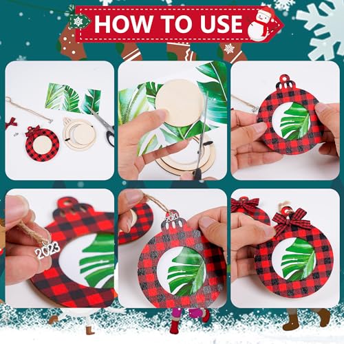 Red Black Buffalo Plaid Photo Frame Ornament for Christmas Tree Decorations - Hanging Pendant Set
