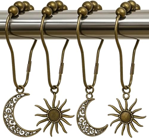 Celestial Shower Curtain Hooks - 12 Pack Sun & Moon Decor