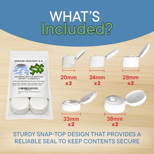 10-Pack Bottle Emptying Cap Kit - 5 Sizes (20mm-38mm) Reusable Leak-Proof