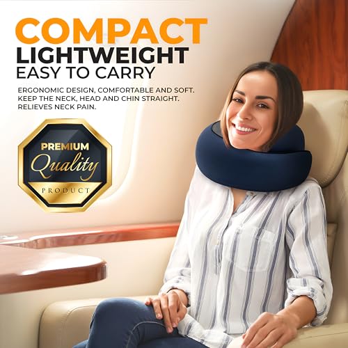 EdgeVoy Memory Foam Travel Neck Pillow - Ergonomic 360 Support, Navy Blue