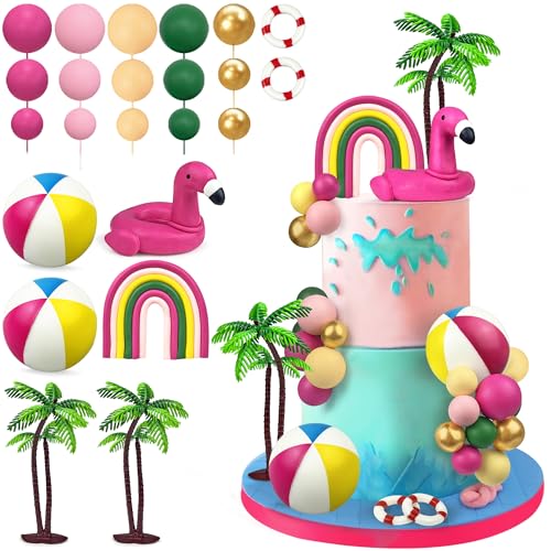 23-Piece Hawaiian Beach Cake Topper Set for Tropical Summer Parties
