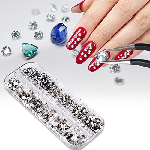 Clear Glass Rhinestones 2000pcs 6 Sizes Flat Back Gems with Tweezer & Wax Pencil