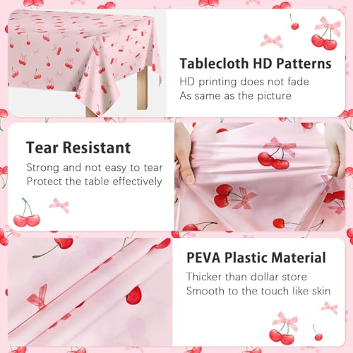 Cherry-Themed Tablecloths for Birthday Parties - 3 Pack, 54 x 108 Inch