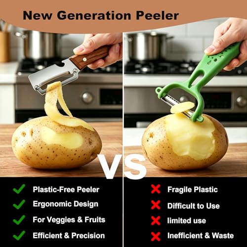 YQQKRCB Multifunctional Stainless Steel Vegetable Peeler with Wooden Handle
