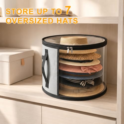 Oversized Hat Storage Bag for 5-7 Hats - Clear Window, Grey
