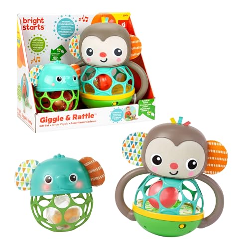 Bright Starts Giggle & Rattle Gift Set - Sensory Baby Toys for Newborns, 2-Pack