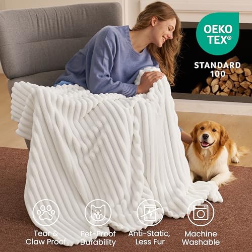 Joiedomi White Twin Blanket - Soft & Warm Fleece Throw 60x80