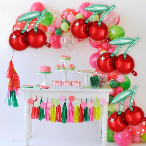 20 Inch Cherry Foil Balloons - 8 Pack for Summer Parties