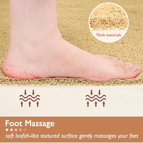 Kautudrum Khaki Non Slip Shower Mat 40x16 Inch, Quick Dry Loofah Bath Rug, Soft Bathroom Floor Mat for Tub & Shower