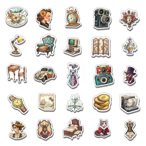 50 Pcs Vintage Waterproof Stickers for Water Bottles & Laptops