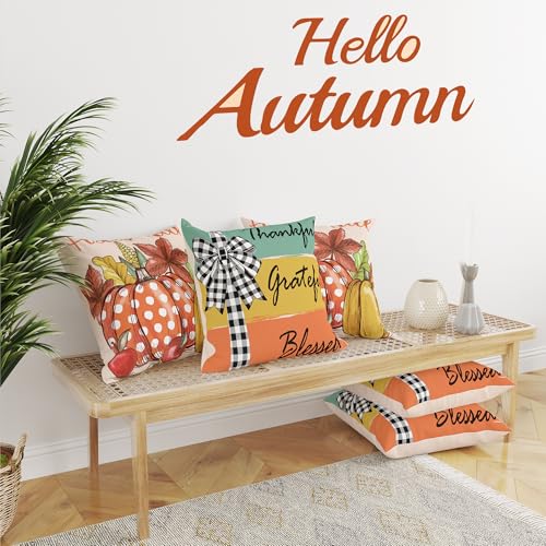 OHOME Fall Orange Pillow Covers 18x18 Inch - Thanksgiving Decor for Couch & Home