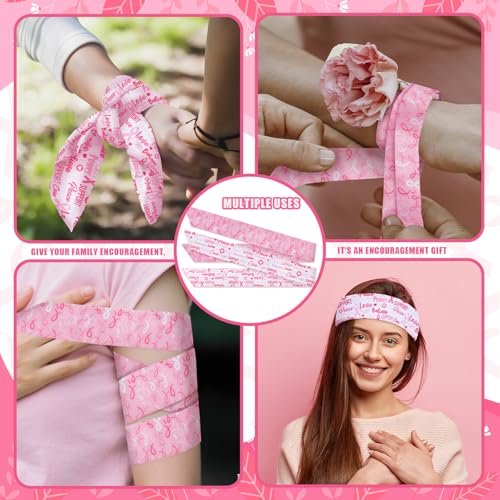 ABTOLS 2PCS Breast Cancer Awareness Tie Sweatband Headband for Women