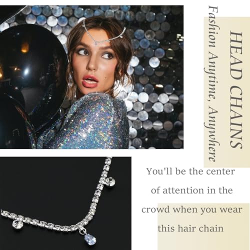 SAWINDA Silver Crystal Rhinestone Head Chain Wedding Hair Jewelry