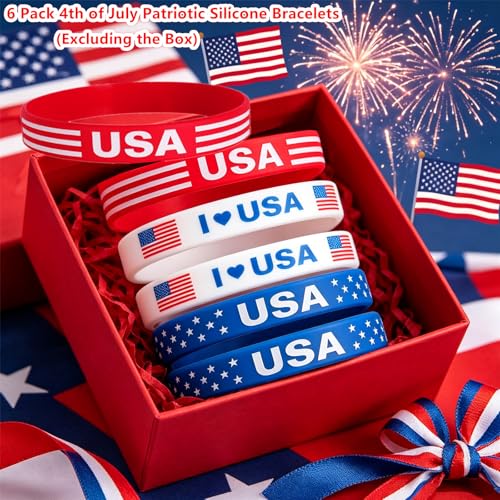 4th of July Silicone Bracelets - 6 Pack Patriotic Wristbands