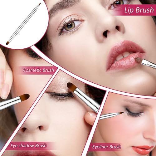 HJZHII 2 Pack Retractable Lip Brush Double-Ended Makeup Brush Silver
