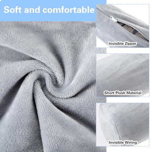 Prasacco 2 Pack Grey Neck Roll Pillowcases, 17x4 Inch with Zipper