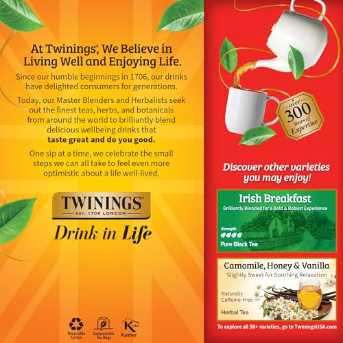 Twinings English Breakfast Black Tea Individually Wrapped Bags, 25