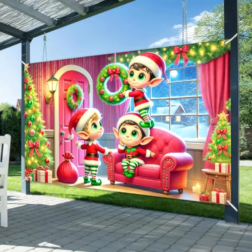 BlissYard Christmas Fireplace Backdrop 71x43 in Holiday Wall Banner