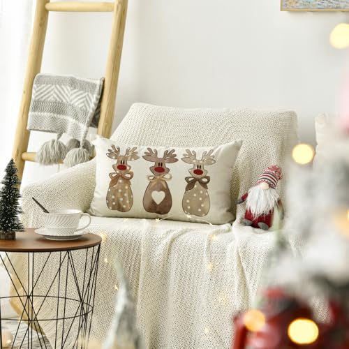 AVOIN colorlife Christmas Reindeer Pillow Cover, 12x20 Inch Brown Cushion Case