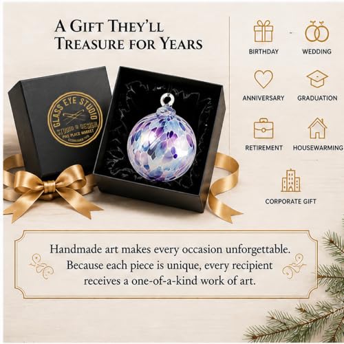 Hand Blown Glass Art Ornament - Lavender Fields Classic Round 3" - Handmade Decorative Decor