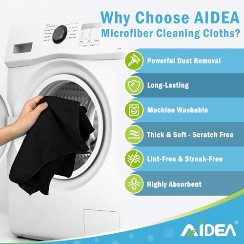 AIDEA 12-Pack Microfiber Cleaning Cloths - Lint-Free, Soft, and Absorbent