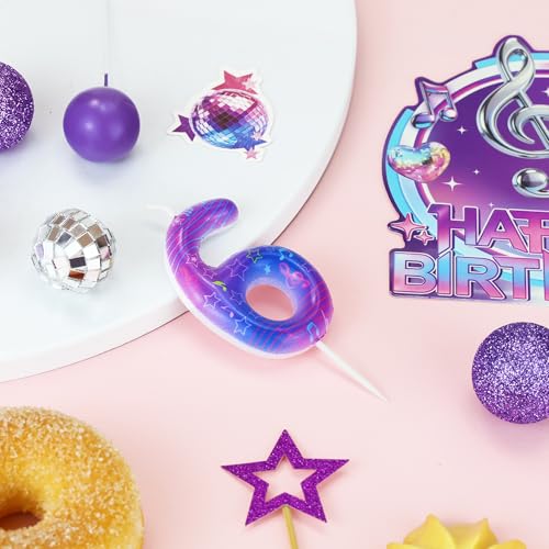 Purple Music Note 6th Birthday Candle - Kpop Cake Topper Decoration