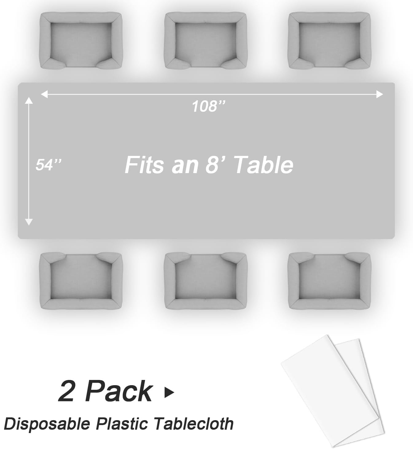QIKSION Disposable White Plastic Tablecloths - 54 x 108 Inch, Perfect for Parties & Picnics | 2 Pack