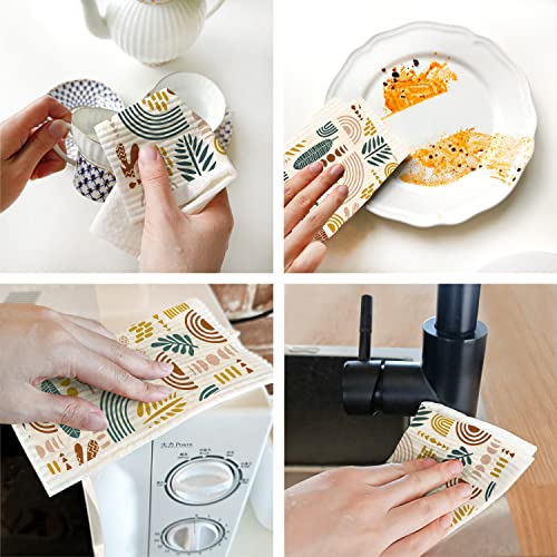 Morigins Leaves Swedish Dishcloths - 6 Pack Biodegradable Reusable Kitchen Towels