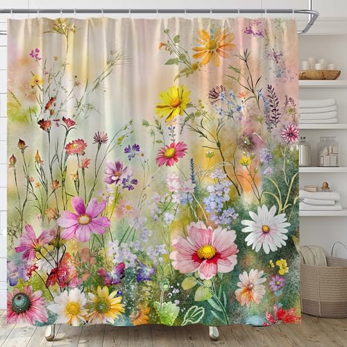 Floral Shower Curtain 72x72 Inch Pink Green - TENVSIN