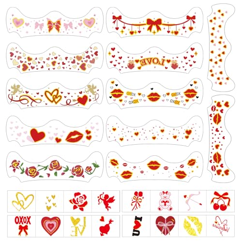 Valentine's Day Temporary Tattoos - 28 PCS Waterproof Face Freckles & Love Stickers