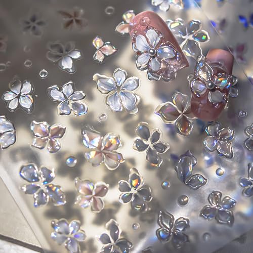 ZOAZJINAZ 5D Embossed Laser Flower Nail Stickers Self-Adhesive Floral Decals