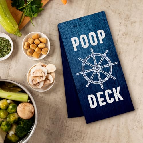 Nautical Ocean Kitchen & Bathroom Towels - 16x24 Inch, Navy Blue