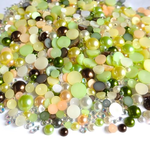 50g Flatback Pearls and Rhinestones Set Mixed Size Half Beads for Crafts