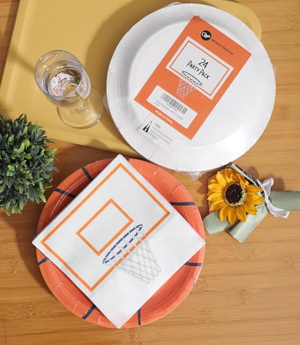 Winoo Design 48PCS Basketball Party Supplies Set - 24 Paper Plates & Napkins