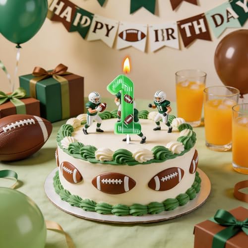 Football Birthday Candle - Green Number 1 Cake Topper Decoration