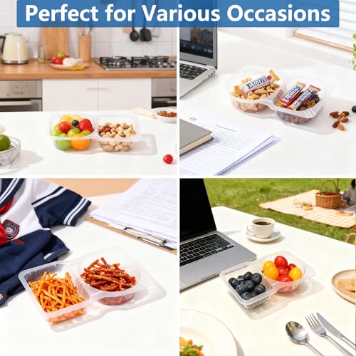 20 Pack Reusable Snack Containers with Lids & Forks, 3-Compartment Food Storage