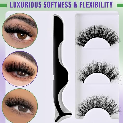 Hushlibaby Natural Wispy False Eyelashes - 6 Styles Soft Cotton Band Reusable Lashes with Tweezers
