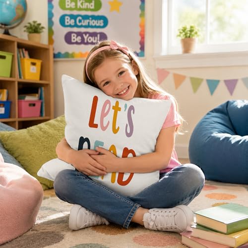 Rusenbao Cool Kids Read Books Throw Pillow Cover, 18x18 Soft Flannel Case