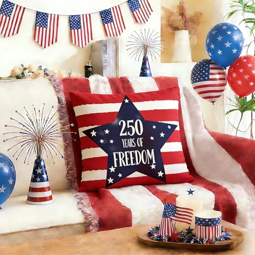 Set of 4 250 Years America Anniversary Pillow Covers - Stars & Stripes 18x18