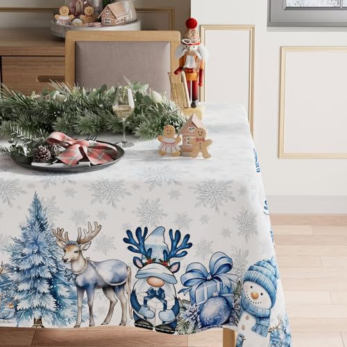 Christmas Tablecloth 84x60 Inch Snowman Deer Tree Winter Decor Washable Rectangular