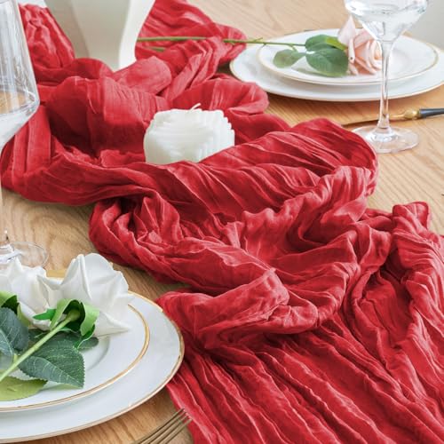 3 Pack Red Cheesecloth Table Runners 10FT Boho Sheer Rustic Decor