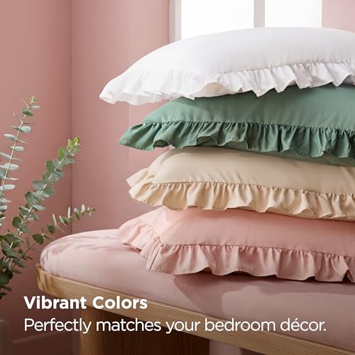 Bedsure Sage Green Ruffle Pillow Cases Set of 2 | 20" x 26"