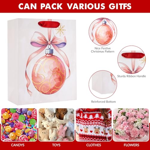 Jotique 4-Pack Pink Christmas Gift Bags with Tissue Paper, Medium