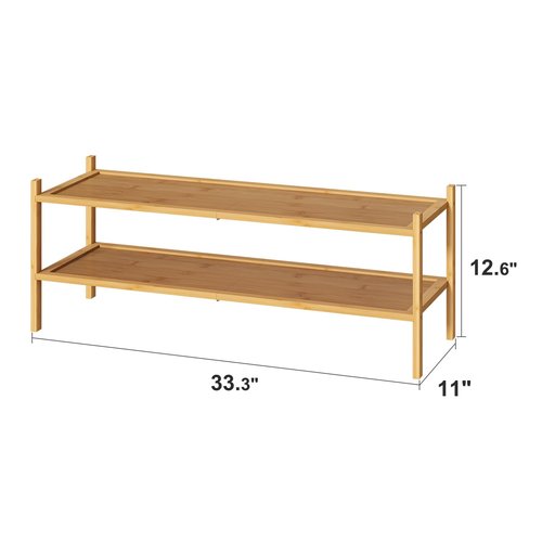 kiplant Long Shoe Rack, 2-Tier Bamboo Wood Shoe Rack, Stackable for Closet, Entryway & Hallway