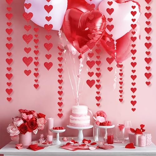 4-Pack Glitter Heart Garland - Valentine's Day Decorations