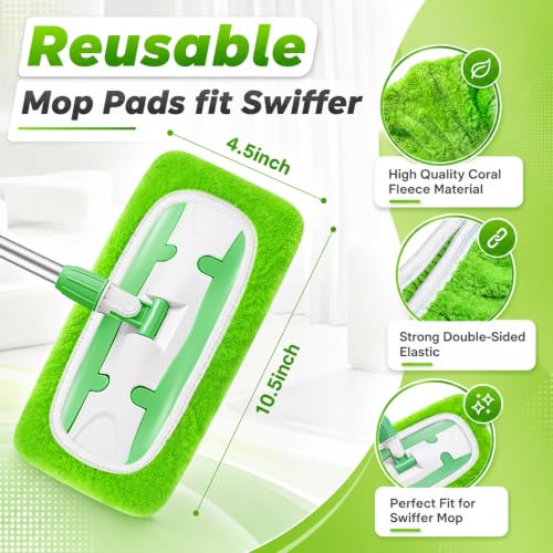 Reusable Mop Pads for Swiffer Sweeper - 6 Pack, Microfiber Chenille