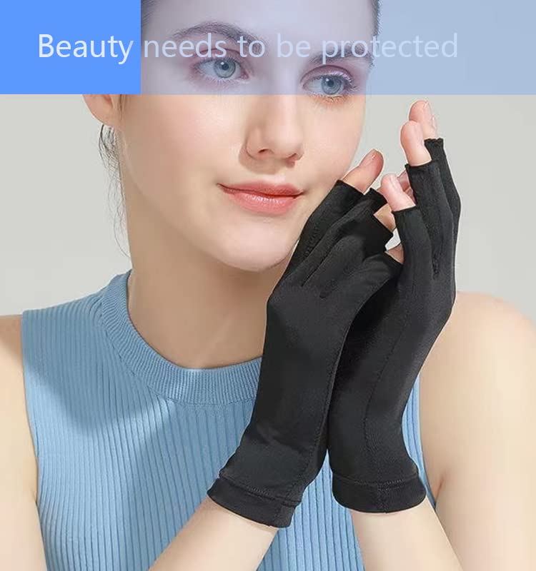 Doubao Anti-UV Gel Nail Lamp Gloves - Fingerless UV Protection Manicure Gloves Black