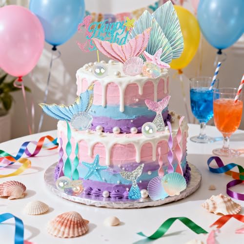 24-Piece Mermaid Cake Topper Set - Under the Sea Birthday Decorations