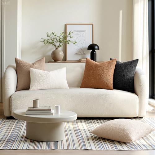Textured Boucle Throw Pillow Covers - Set of 2, 12x20 Inch, Neutral Beige
